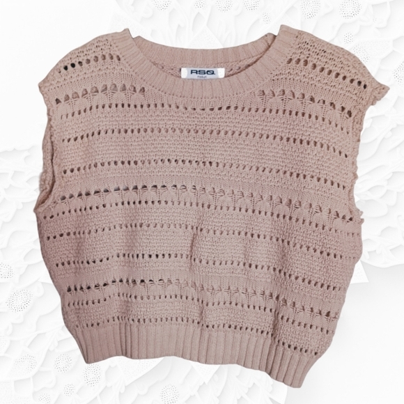 RSQ Tops - RSQ Tan Loose Knit Sleeveles Cropped Sweater/Vest Top
